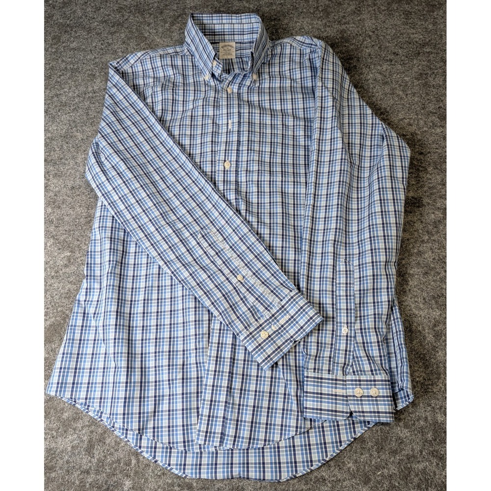 Geoffrey Beene Men's Dress Shirt Long Sleeve Button Up Blue Plaid US Medium
